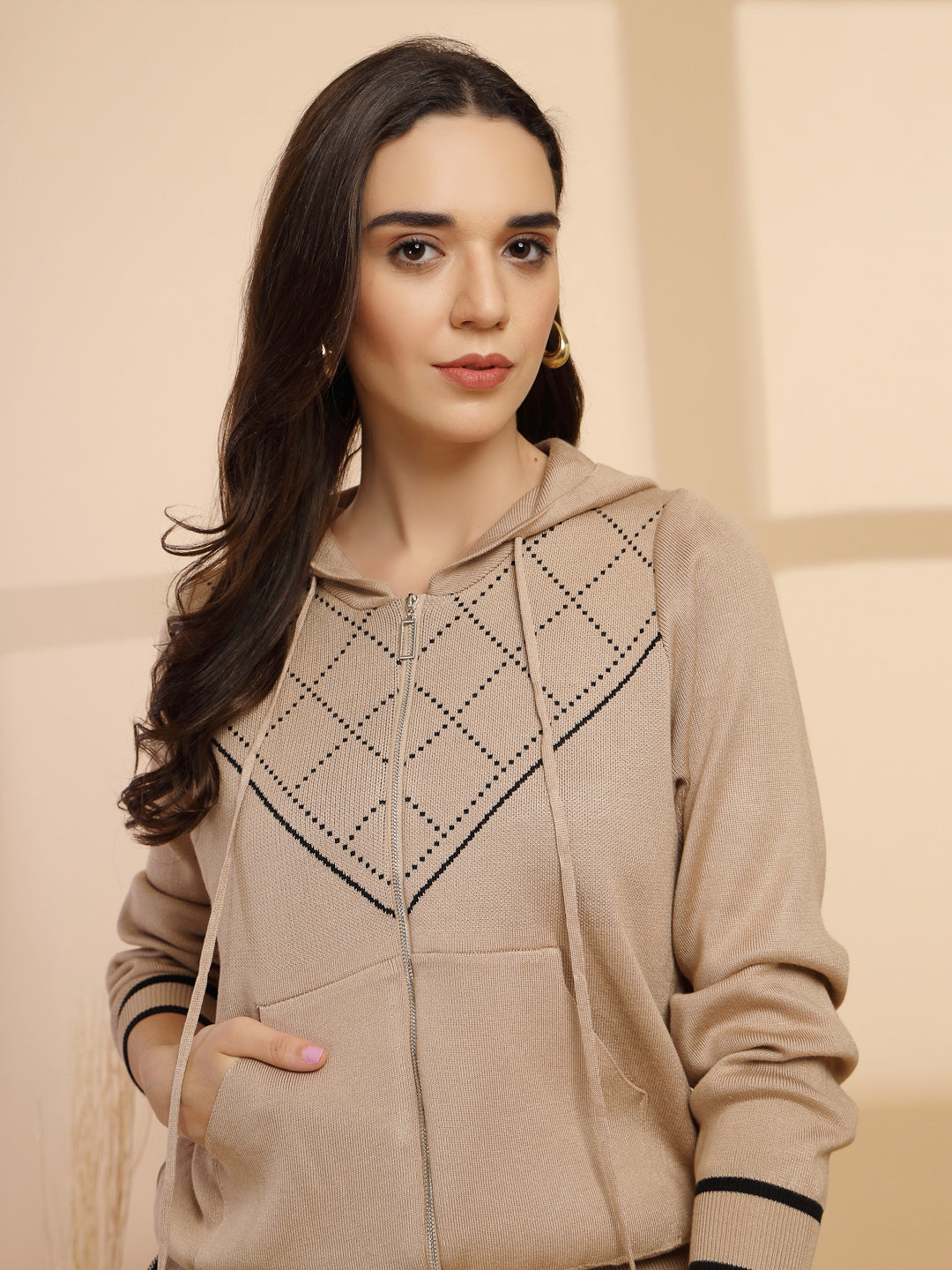 Beige & Black Regular Fit Co-ord Set For Gipsy Woman Stylish and Cozy Winter Collection