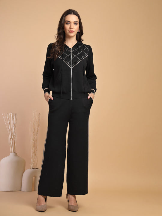 Black & Beige Regular Fit Co-ord Set For Gipsy Woman Stylish and Cozy Winter Collection