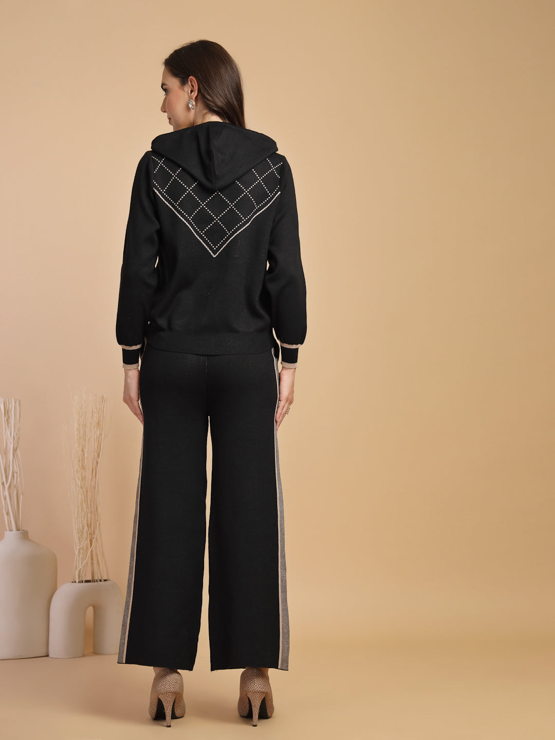 Black & Beige Regular Fit Co-ord Set For Gipsy Woman Stylish and Cozy Winter Collection