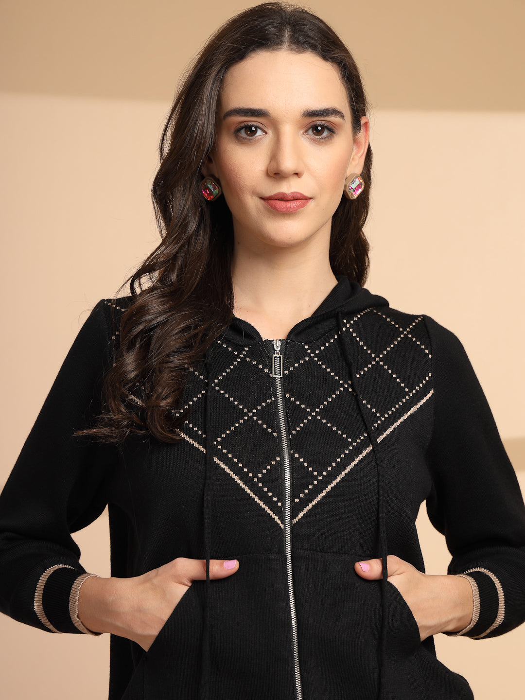 Black & Beige Regular Fit Co-ord Set For Gipsy Woman Stylish and Cozy Winter Collection