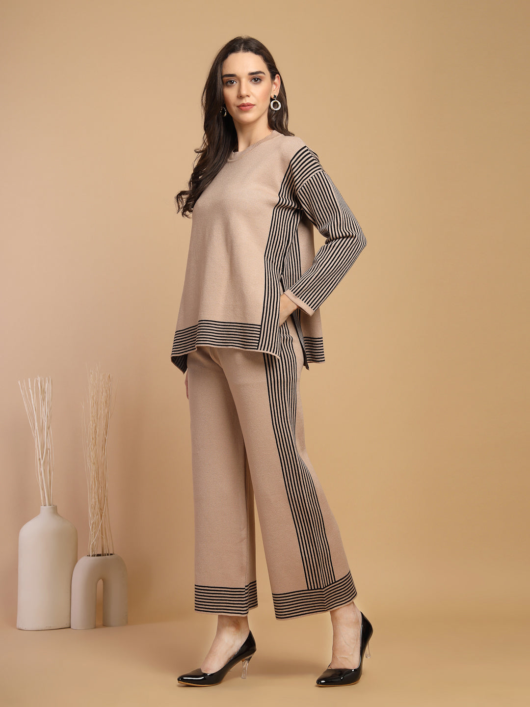 Beige & Black Co-Ord Set For Gipsy Woman Stylish And Cozy Winter Collection
