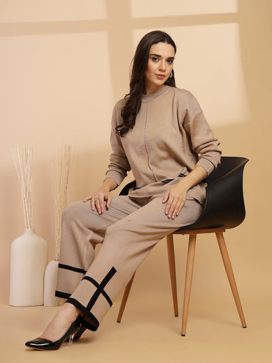 Beige & Black Regular Fit Co-ord Set For Gipsy Woman Stylish and Cozy Winter Collection