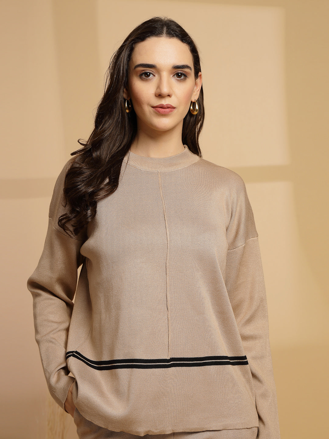 Beige & Black Regular Fit Co-ord Set For Gipsy Woman Stylish and Cozy Winter Collection