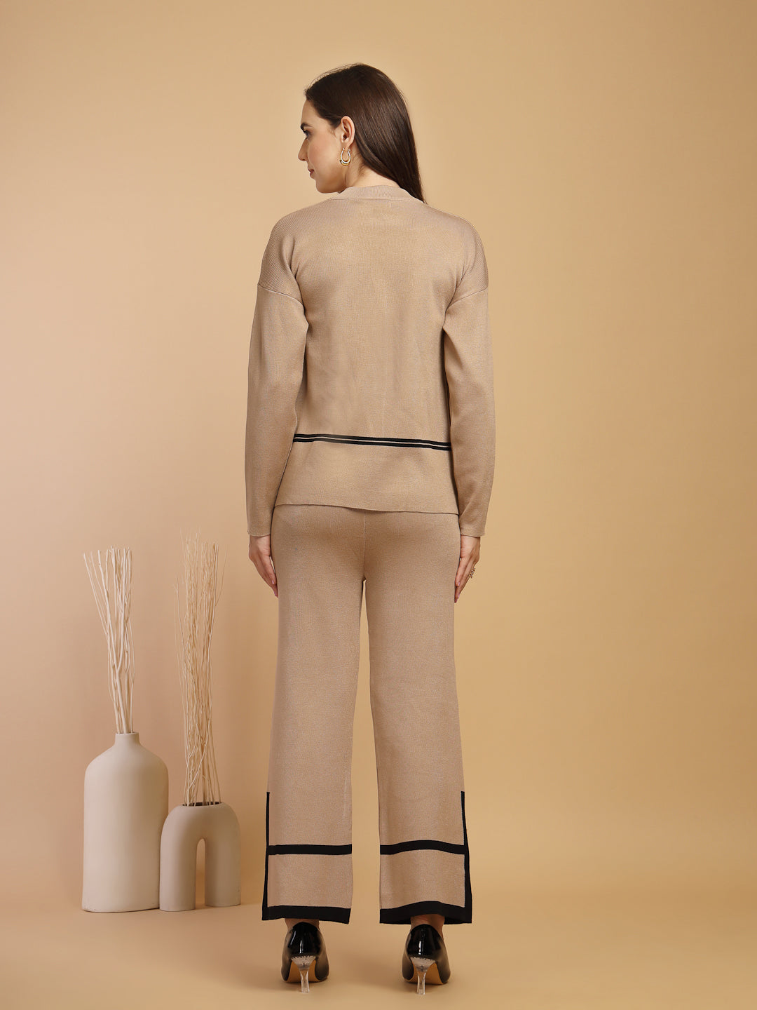 Beige & Black Regular Fit Co-ord Set For Gipsy Woman Stylish and Cozy Winter Collection