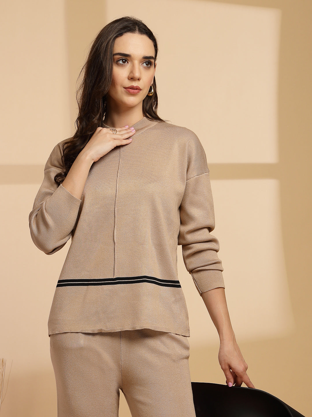 Beige & Black Regular Fit Co-ord Set For Gipsy Woman Stylish and Cozy Winter Collection