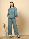 Elegant Steel Blue Embroidery Co-Ord Set