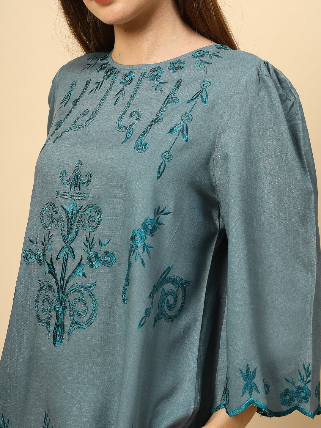 Elegant Steel Blue Embroidery Co-Ord Set