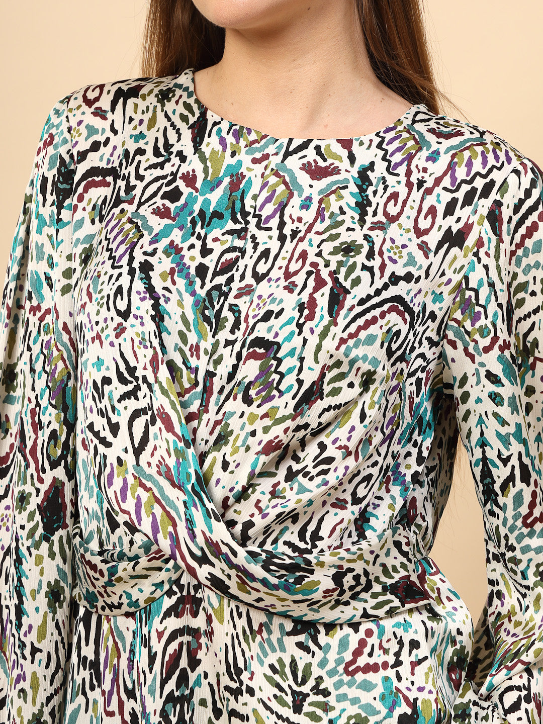 Gipsy Women Green Printed Satin Co-ord Set with Front Knotting