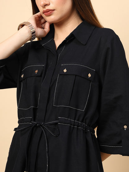 Navy Blue Coton Denim Co-Ord Set Contrast Threads