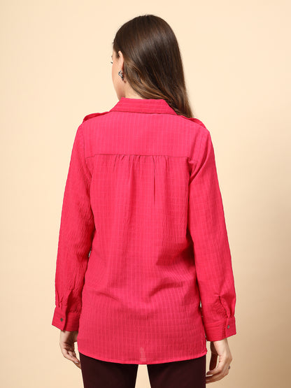 Fushia Textured Shirt with Front Metal Button