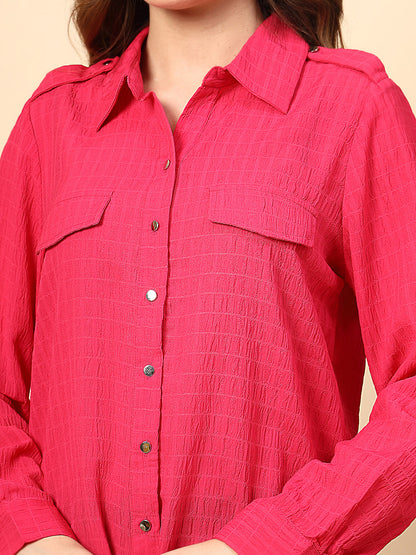 Fushia Textured Shirt with Front Metal Button