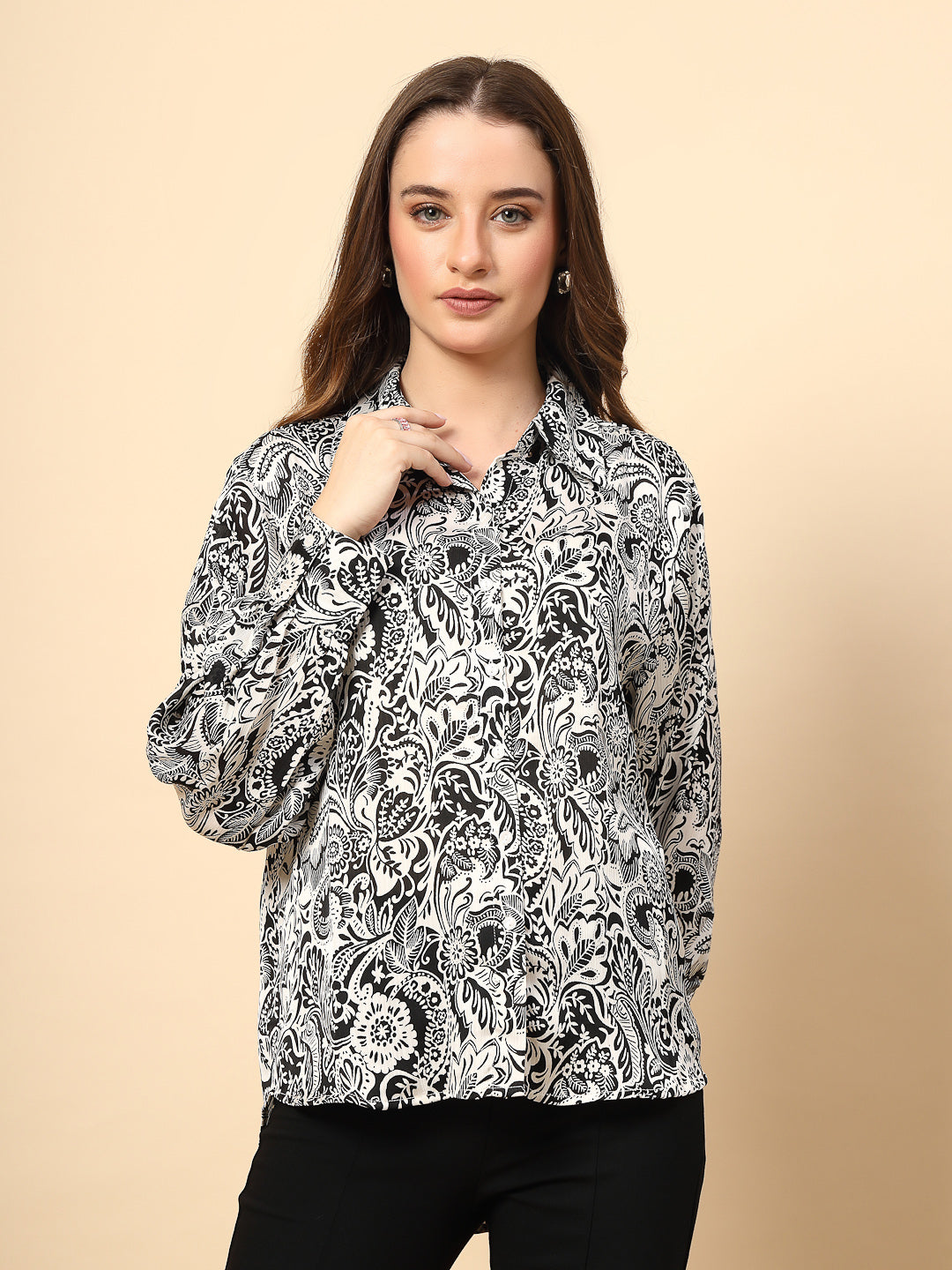 Black Shirt with Printed Fabric