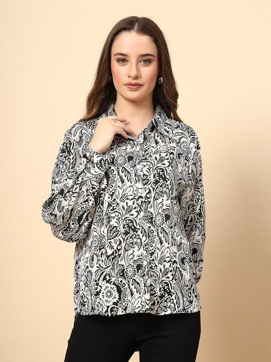 Black Shirt with Printed Fabric