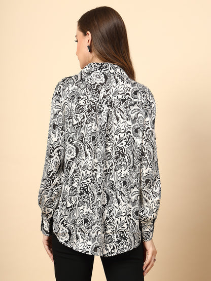 Black Shirt with Printed Fabric