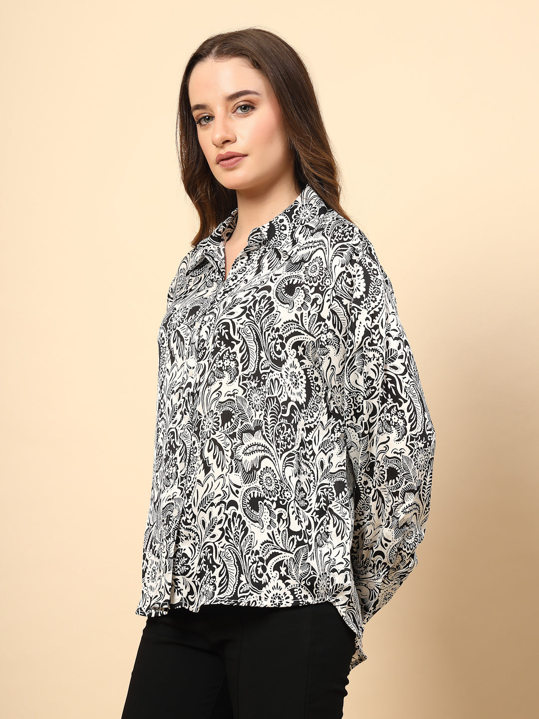 Black Shirt with Printed Fabric