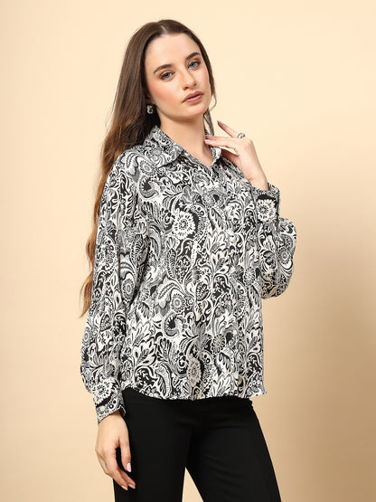 Black Shirt with Printed Fabric