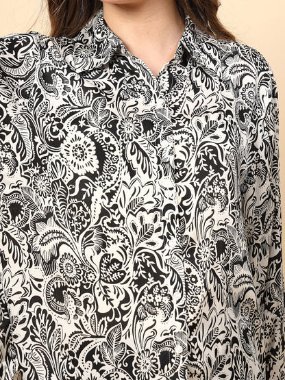 Black Shirt with Printed Fabric