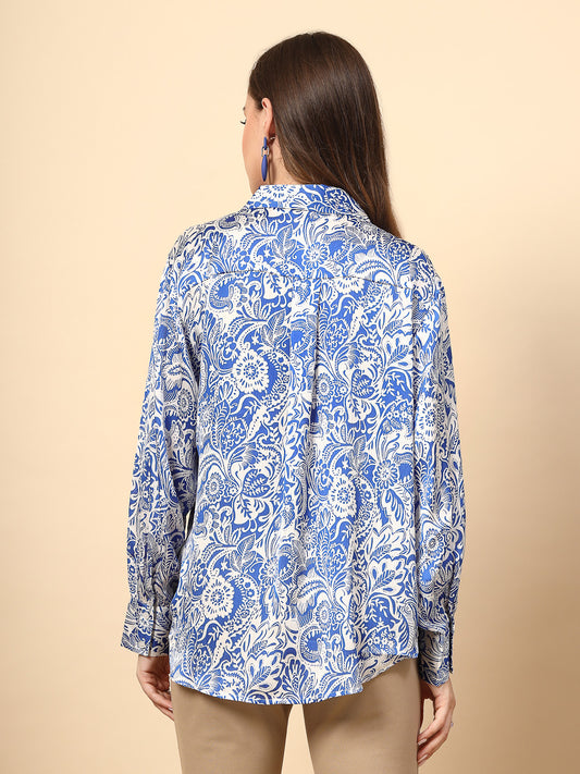 Blue Shirt with Printed Fabric