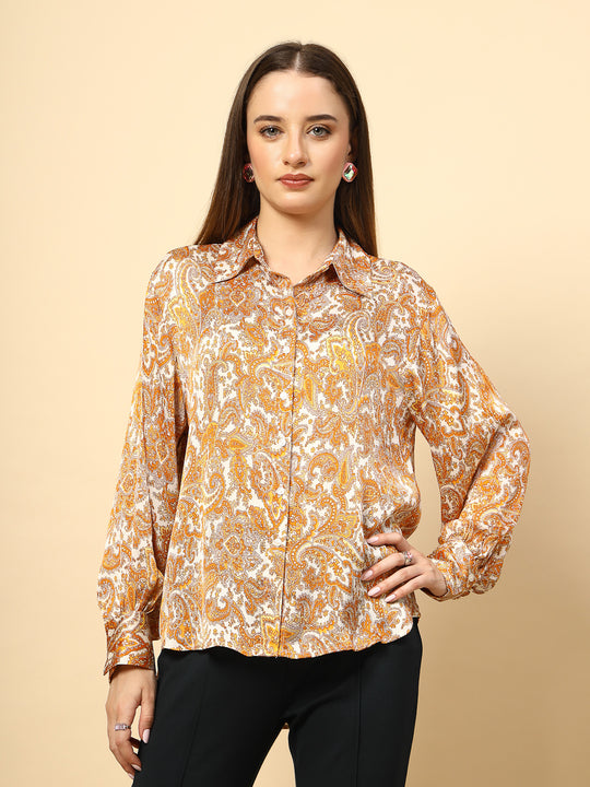 Mustard Shirt with Printed Fabric