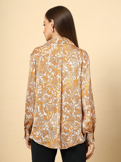 Mustard Shirt with Printed Fabric