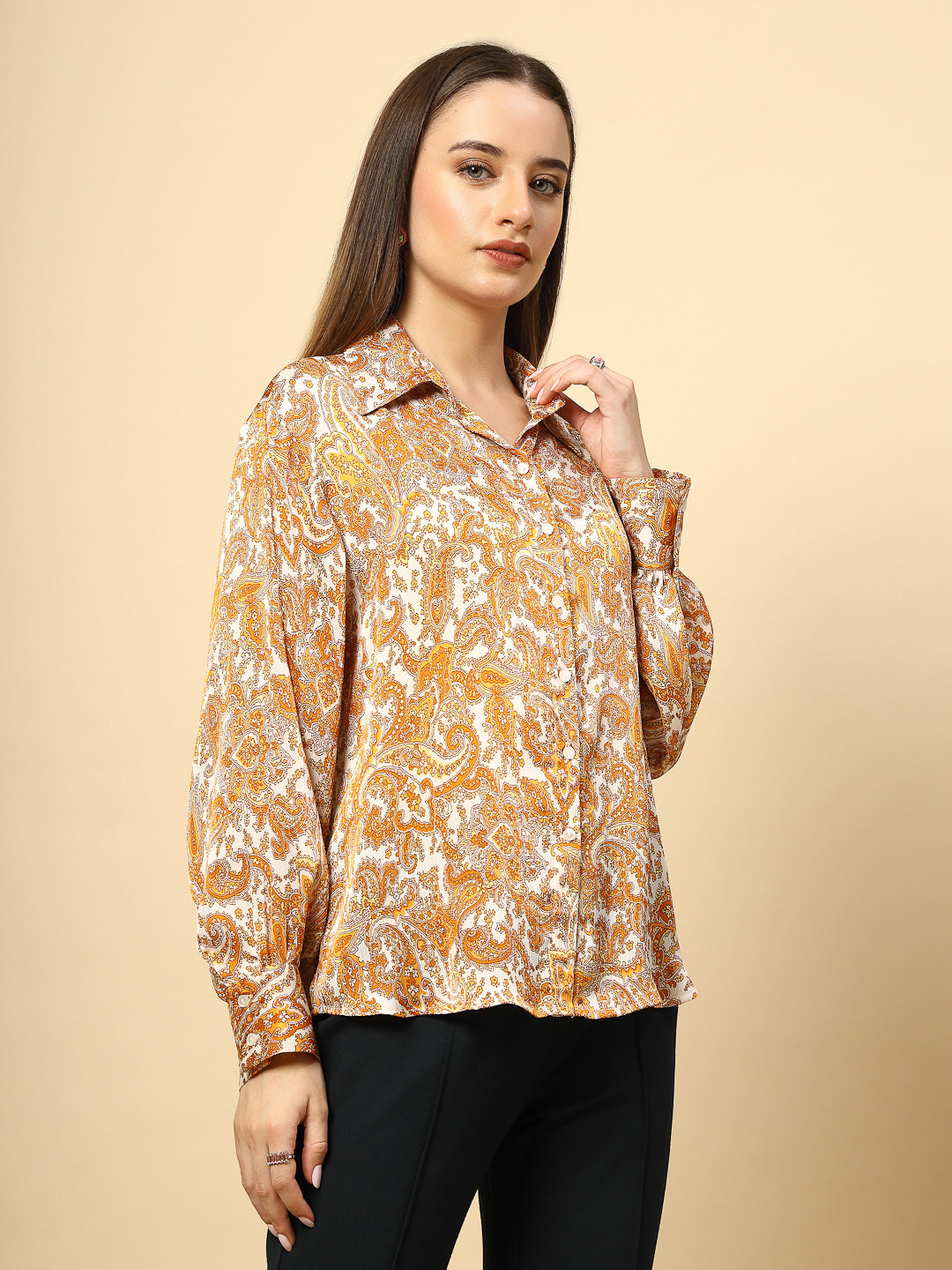 Mustard Shirt with Printed Fabric