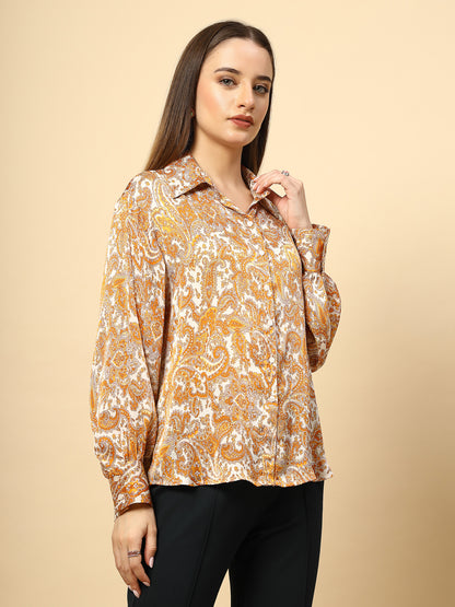 Mustard Shirt with Printed Fabric