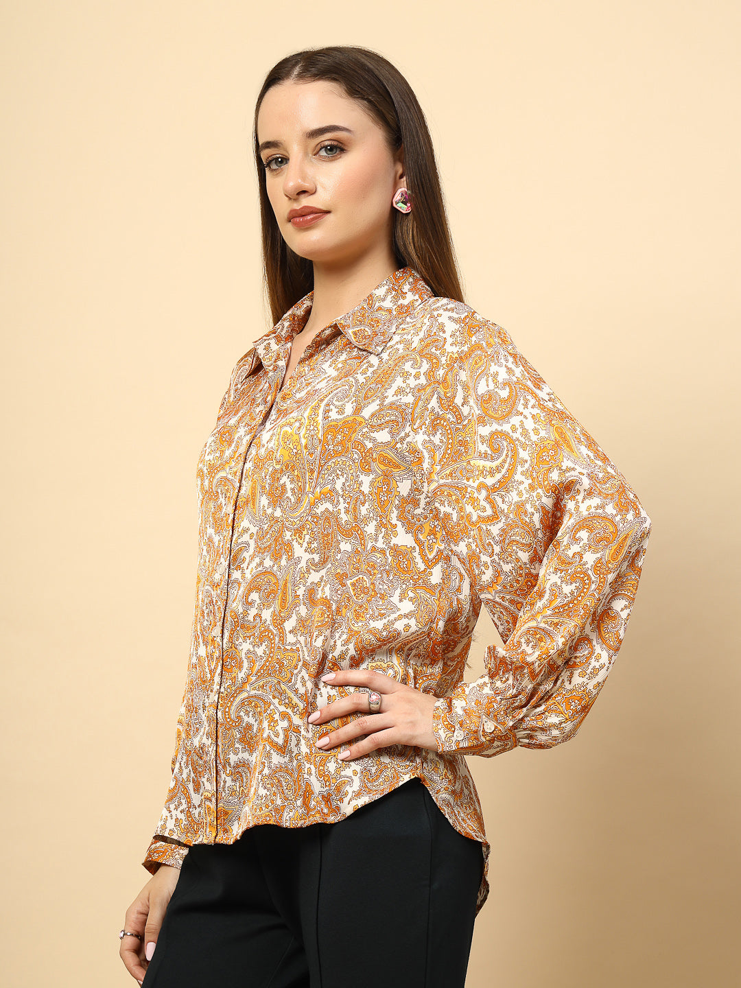 Mustard Shirt with Printed Fabric