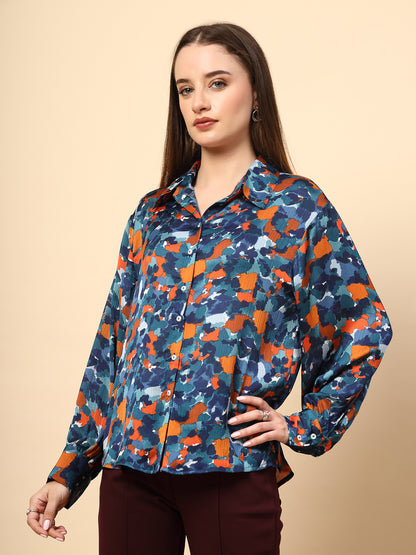 Navy Blue Printed Shirt.