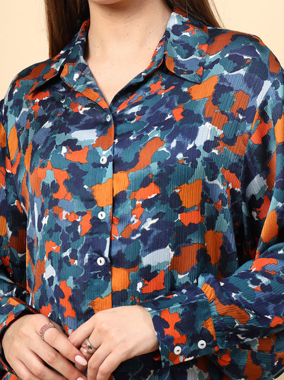 Navy Blue Printed Shirt.
