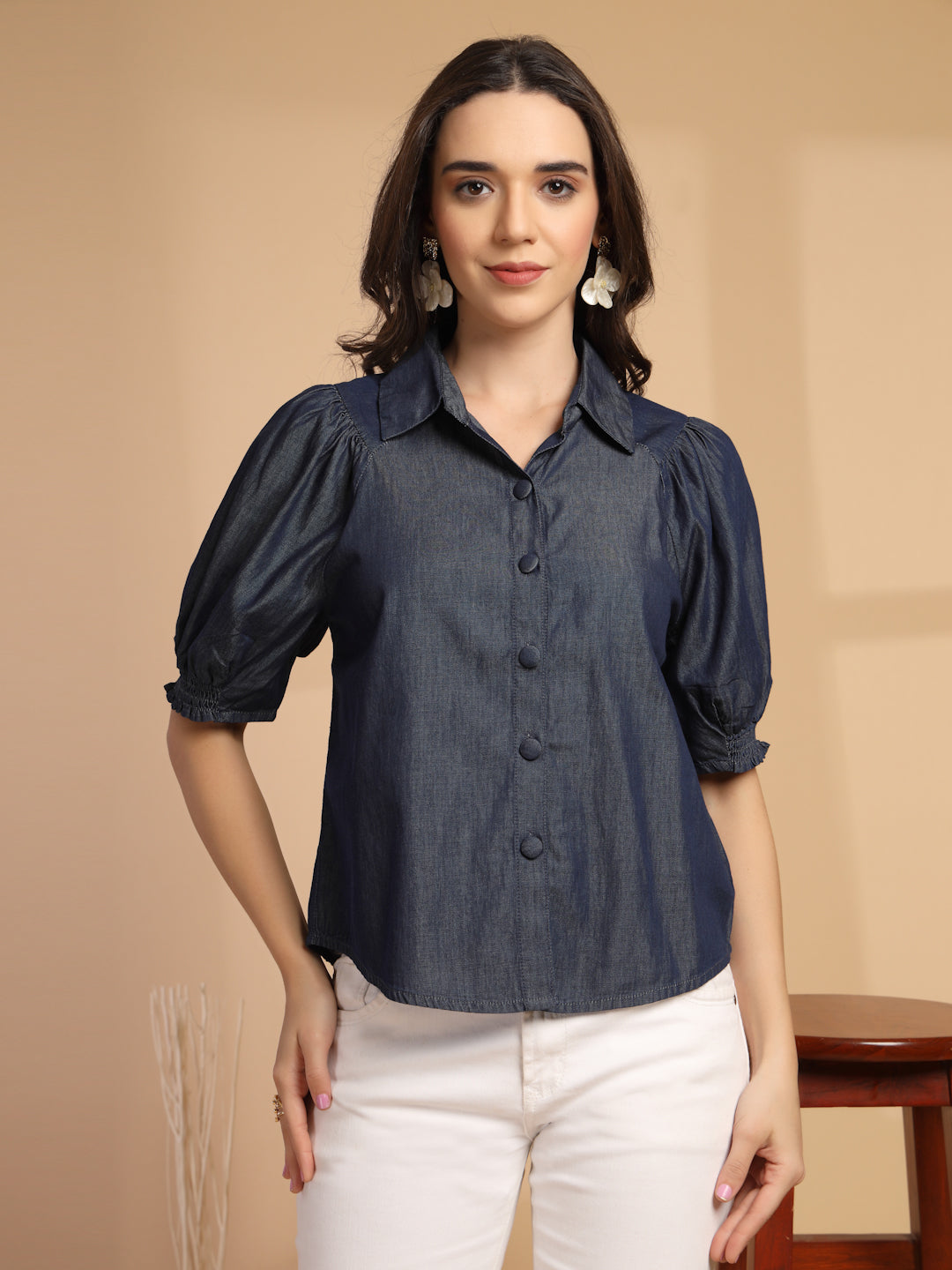 Steel Blue Shirt For Gipsy Woman Stylish And Cozy Winter Collection