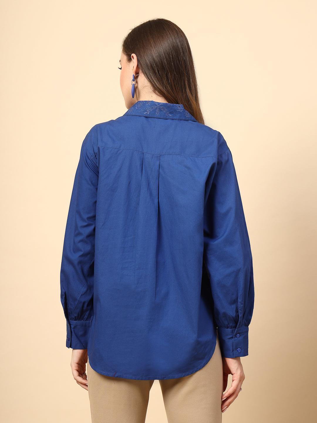 Cobalt Blue Cotton Shirt with Embroidery