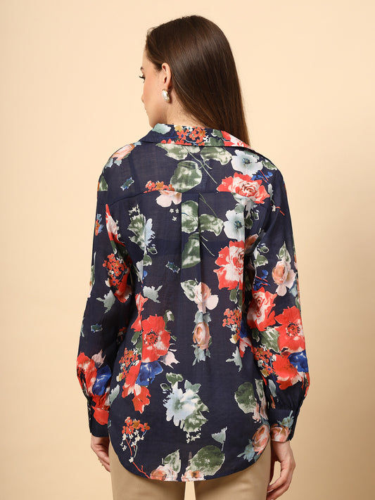 Printed Cotton  Blue Shirt