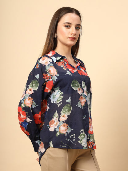 Printed Cotton  Blue Shirt