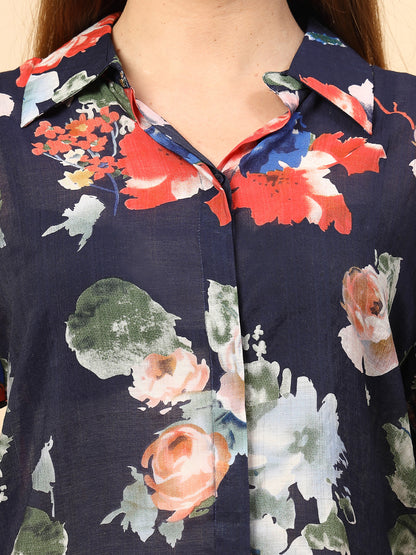 Printed Cotton  Blue Shirt