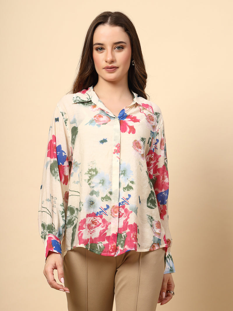 Printed Cotton White Shirt