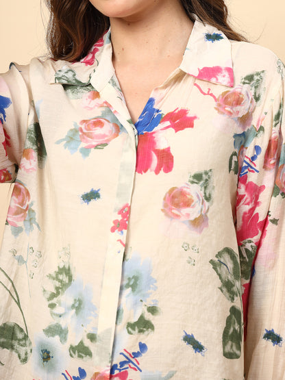 Printed Cotton White Shirt