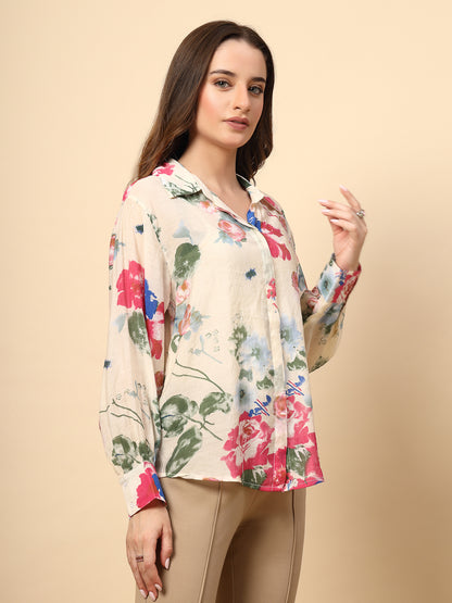 Printed Cotton White Shirt