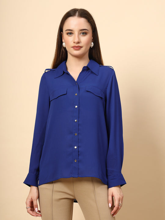 Cobalt Blue Shirt with Front Metal Button