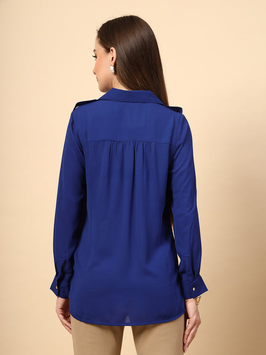 Cobalt Blue Shirt with Front Metal Button