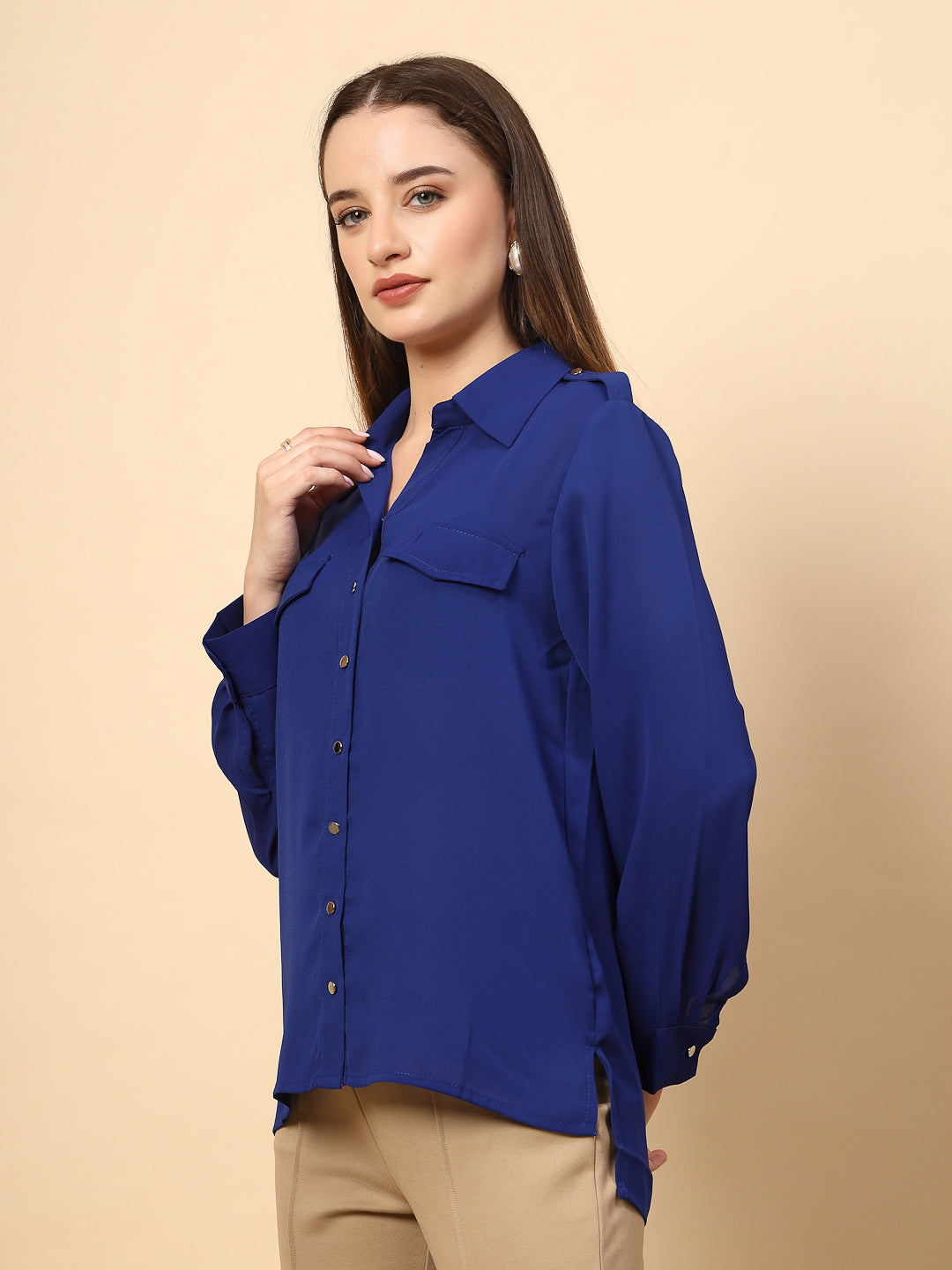 Cobalt Blue Shirt with Front Metal Button