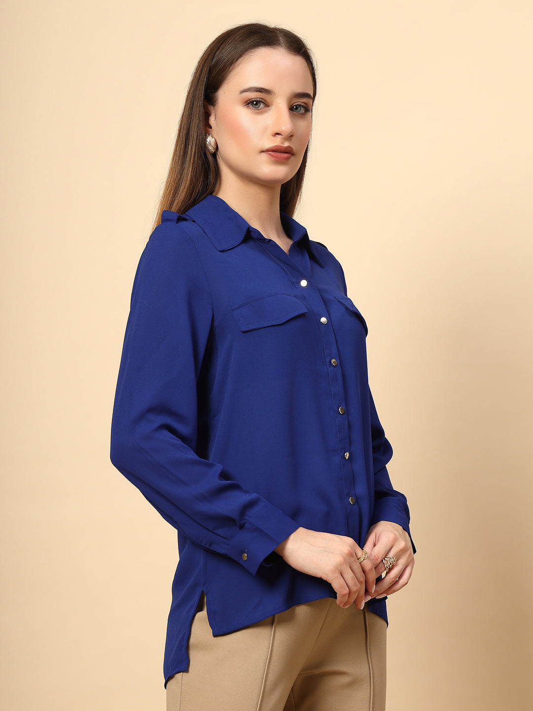 Cobalt Blue Shirt with Front Metal Button