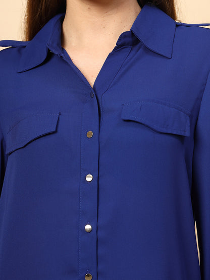 Cobalt Blue Shirt with Front Metal Button