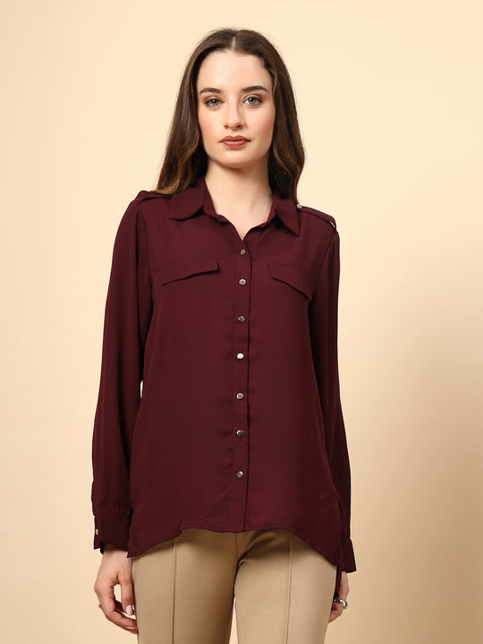 Maroon Shirt with Front Metal Button
