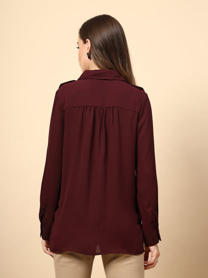Maroon Shirt with Front Metal Button