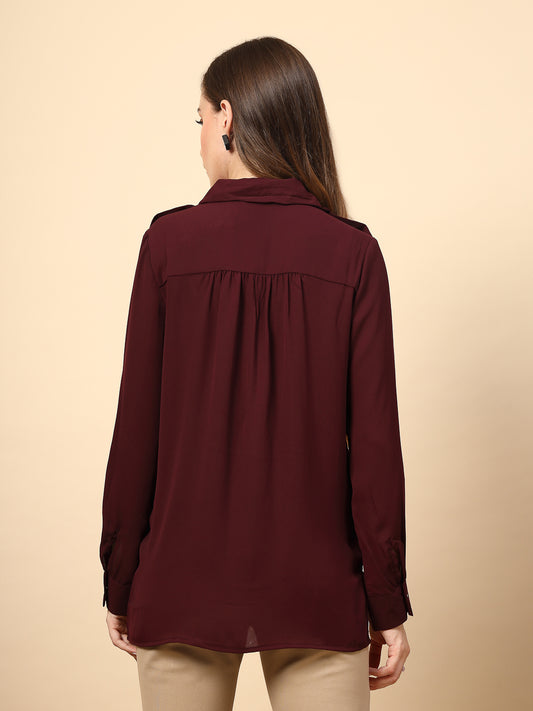 Maroon Shirt with Front Metal Button