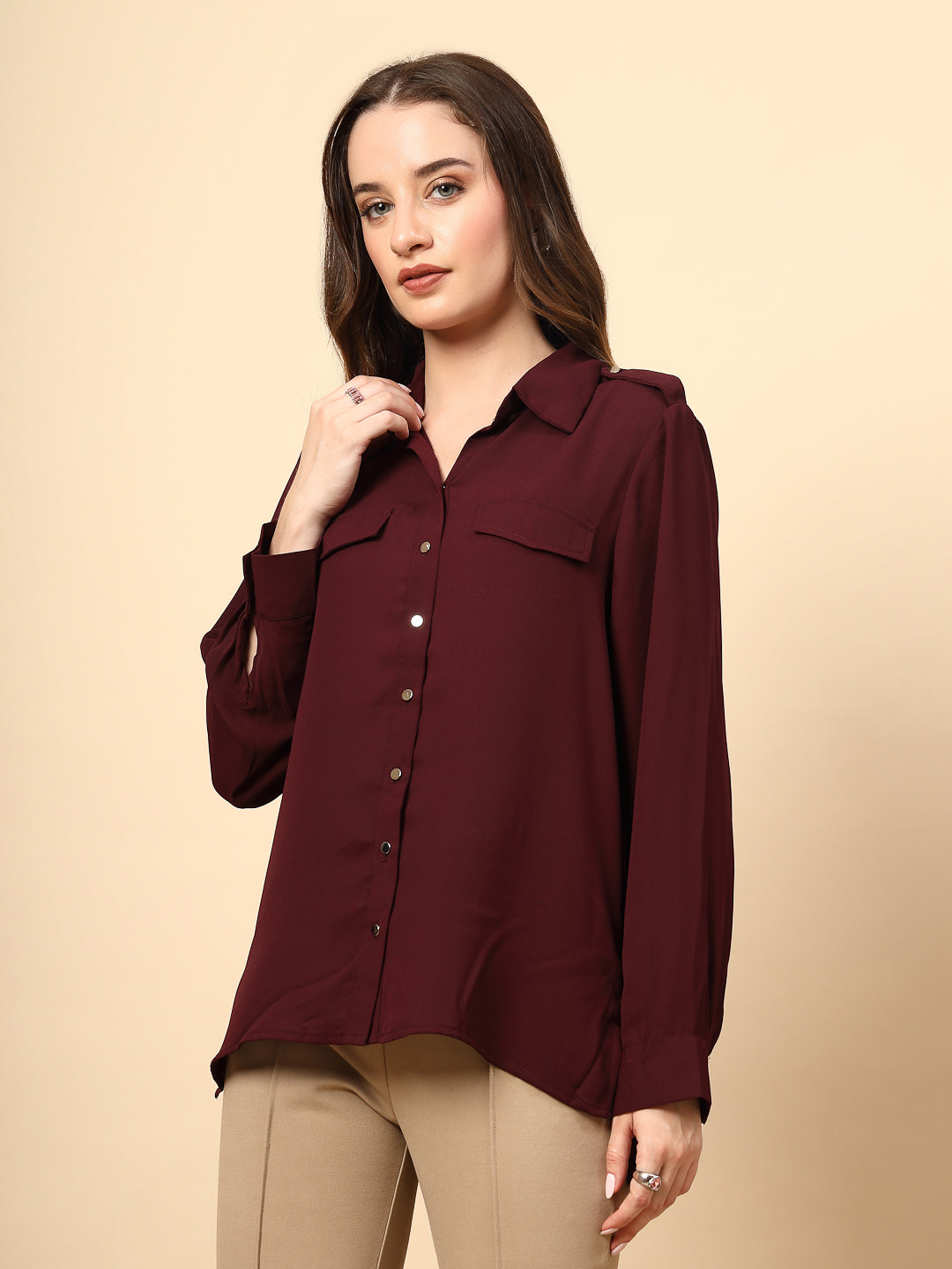 Maroon Shirt with Front Metal Button