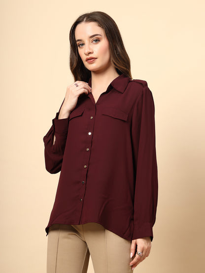 Maroon Shirt with Front Metal Button