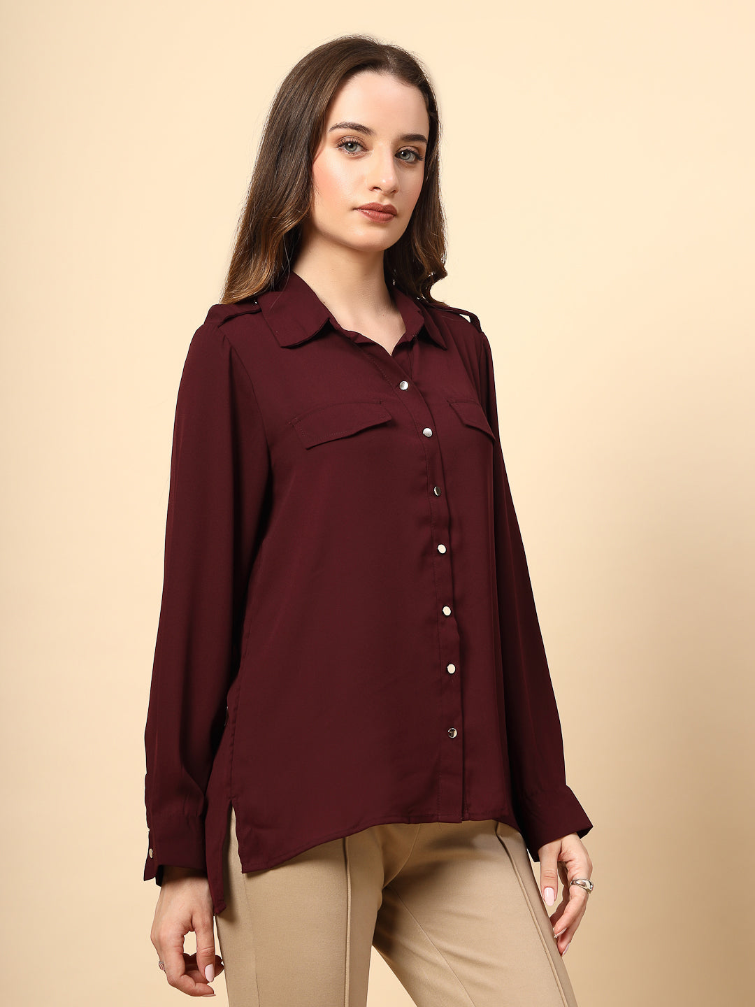Maroon Shirt with Front Metal Button
