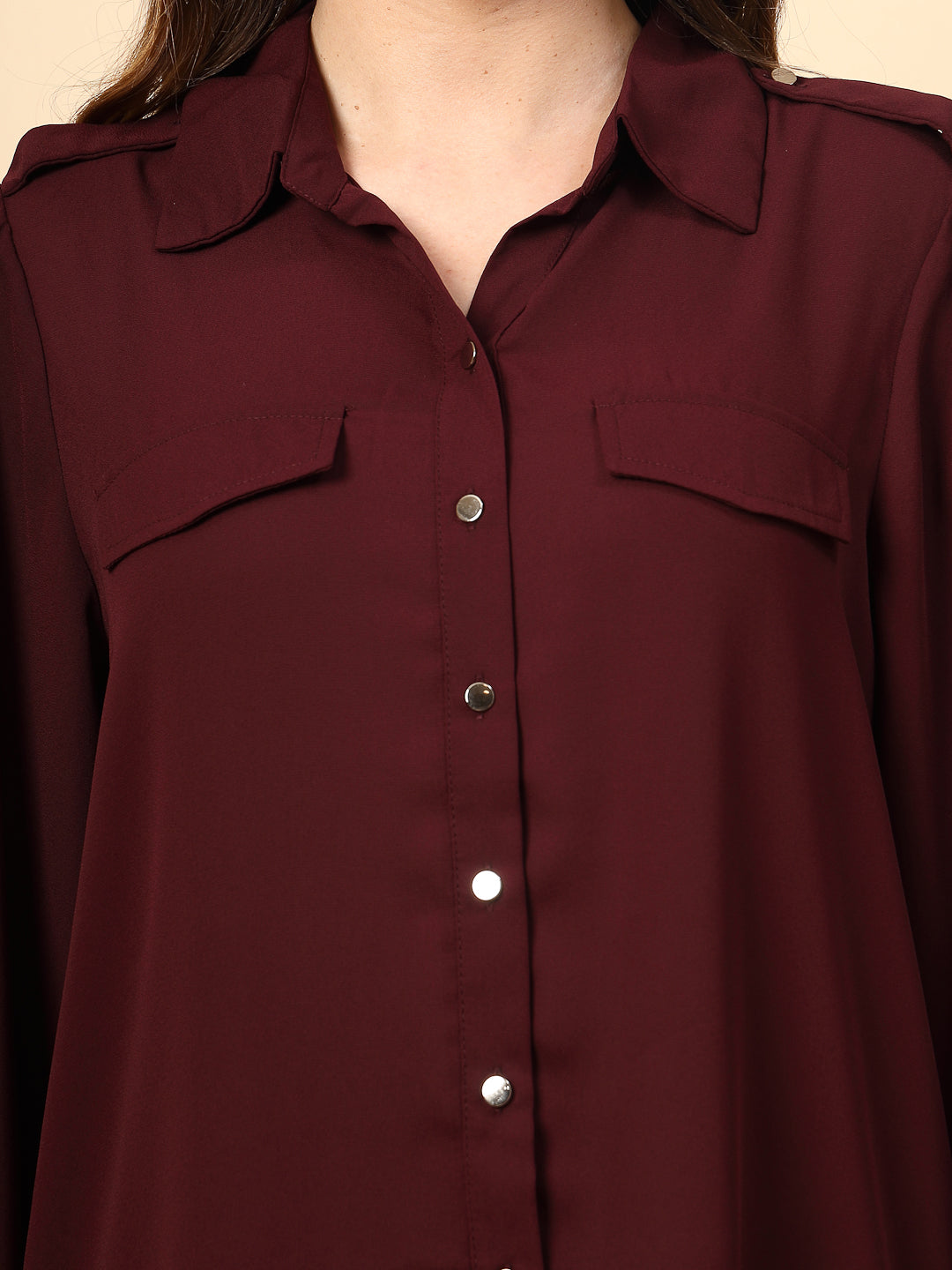 Maroon Shirt with Front Metal Button