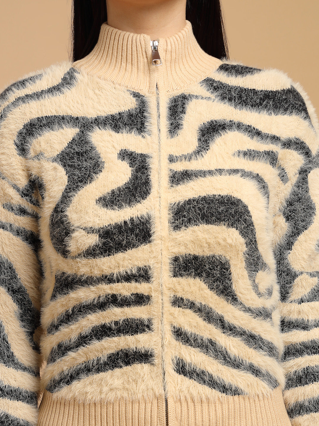 Black & Beige Regular Fit Sweater For Gipsy Woman Stylish and Cozy Winter Collection
